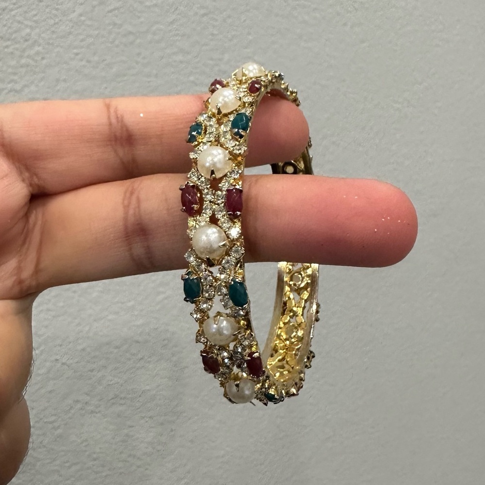 Elegant Gold and Multicolor Gemstone Bangle - Picture 1 of 5